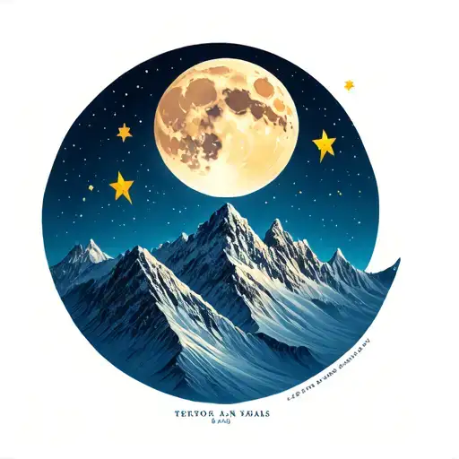 Mounatins With Moon And Three Stars Representing