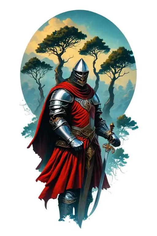 Knight And Scary Trees Behind Him