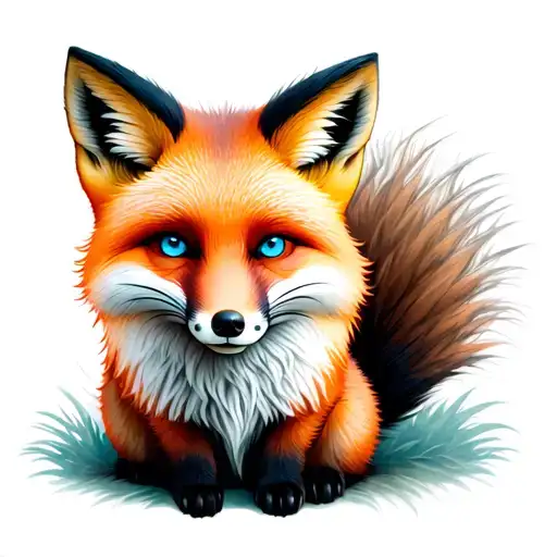 Fox Sitting With Nose Pointed Up Slightly Fluffy Tail Blue Eyes Realistic But Not Overly Complex