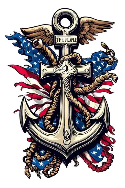 We The People Old English With Stem Ink Anchor And Cross