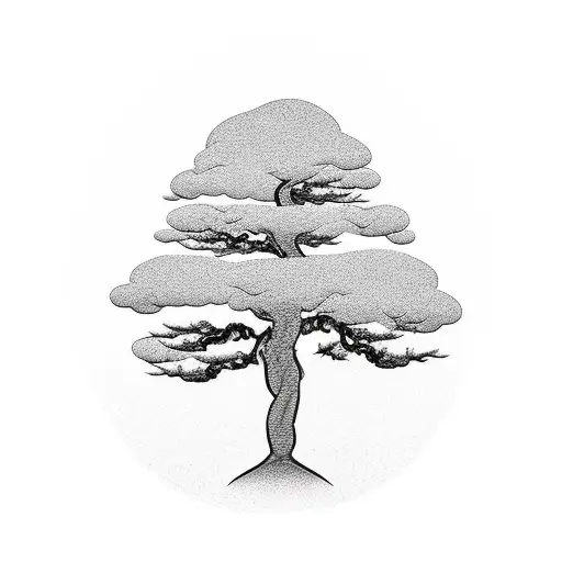 A Minimalist Black And Grey Tattoo Of A Bonsai Tree Symbolizing 'Kaizen'