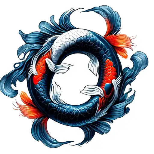 Koi Fish Ying Yang Black