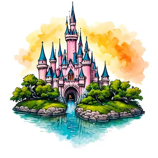 Tiny Disney Castle Tattoo With A Little Bit Of Color