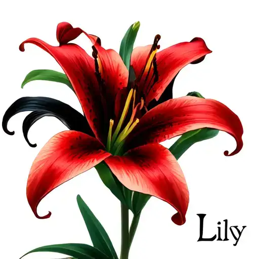 Double Red And Black Lily Flower With The Name Lilly In It