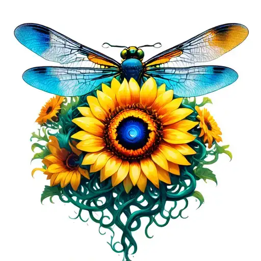 Medusa Sun Flowers Idragonfly Ntertwined