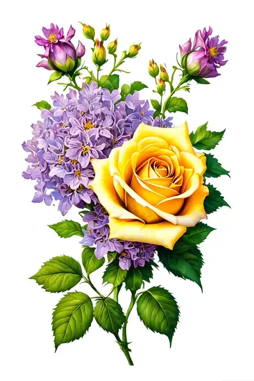 Lilac And Yellow Rose Wildflowers Intertwined