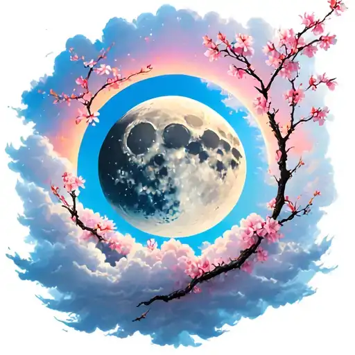 Cherry Blossom Moon With Clouds Surrounding