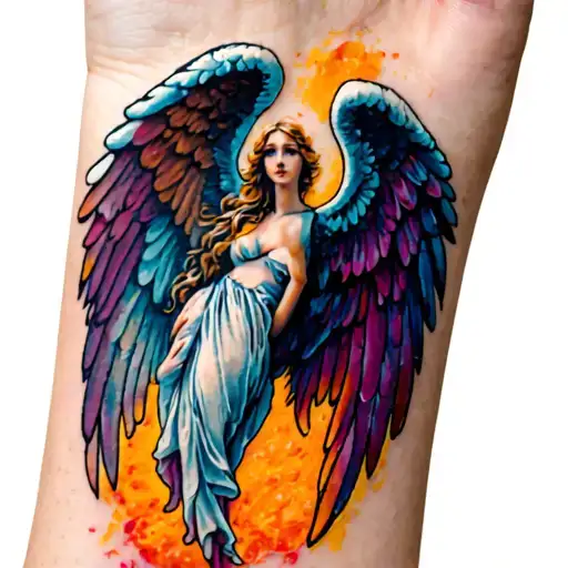 Small Colourful Angel Wings On Wrist