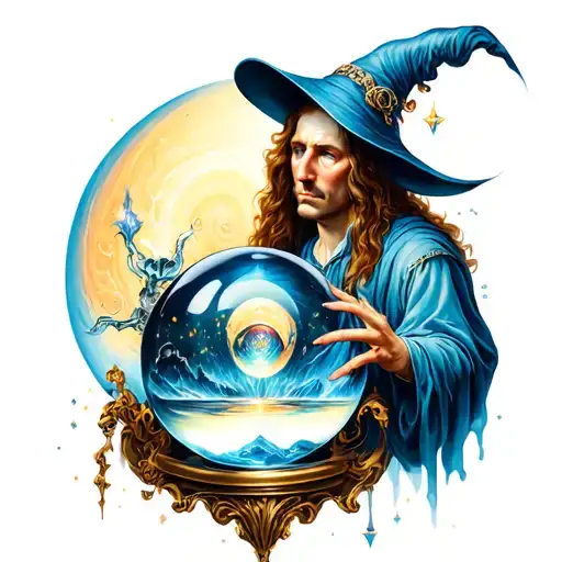 Wizard Looking Into A Crystal Ball Transforming