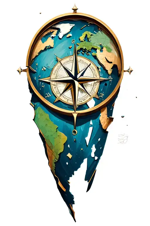 Compass Inside A Shattered World Map