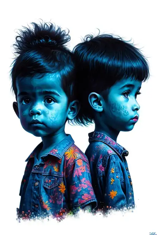 Two Childhood Friends Stood Side By Side Front View