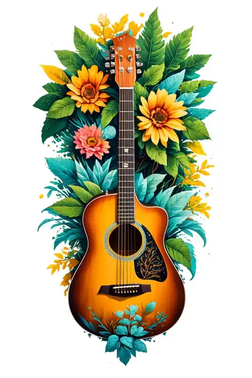 Accoustic Guitar Surrounded By Nature Scene