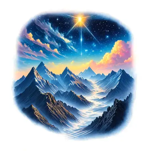 Star Filled Sky With Mountains