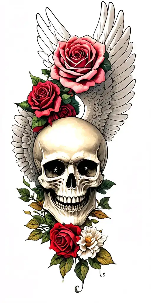 Skull With Wings And Roses With Star Wars