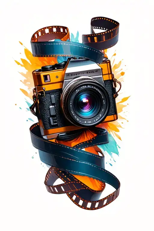 Old Camera And Film Wraps Around