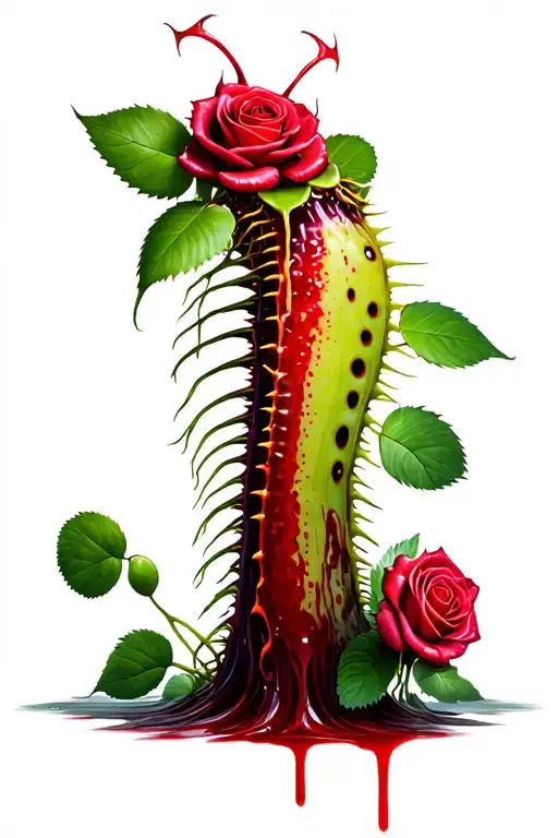 Venus Flytrap With Roses Dripping Blood In Thunderstorm