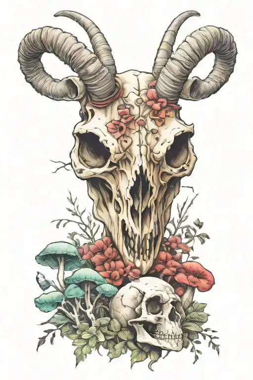 Goat Skull And Mushrooms
