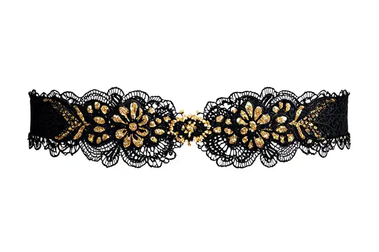Black With Gold Glitter Fairy Lace Choker
