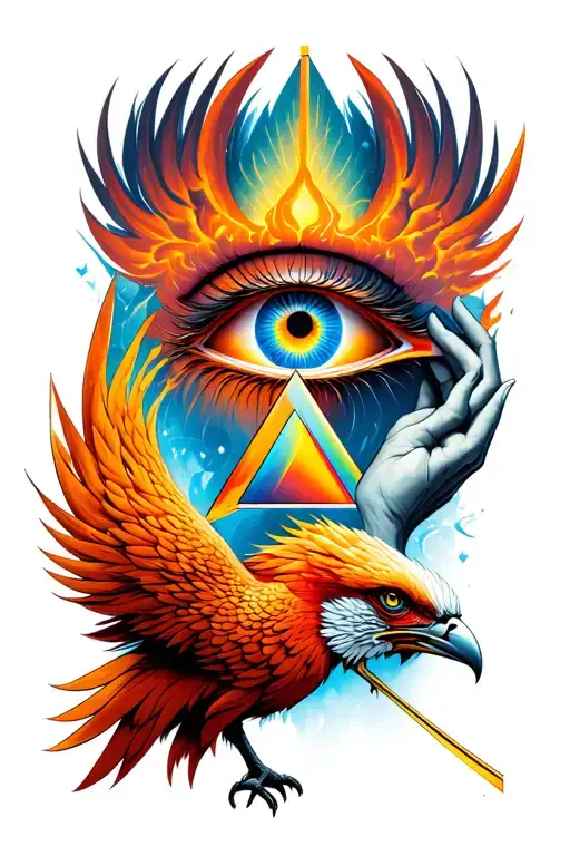 Pink Floyd Style Illuminati Eye Being Held By A Phoenix
