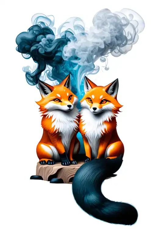 Smoke With A Kitsune Sitting Together