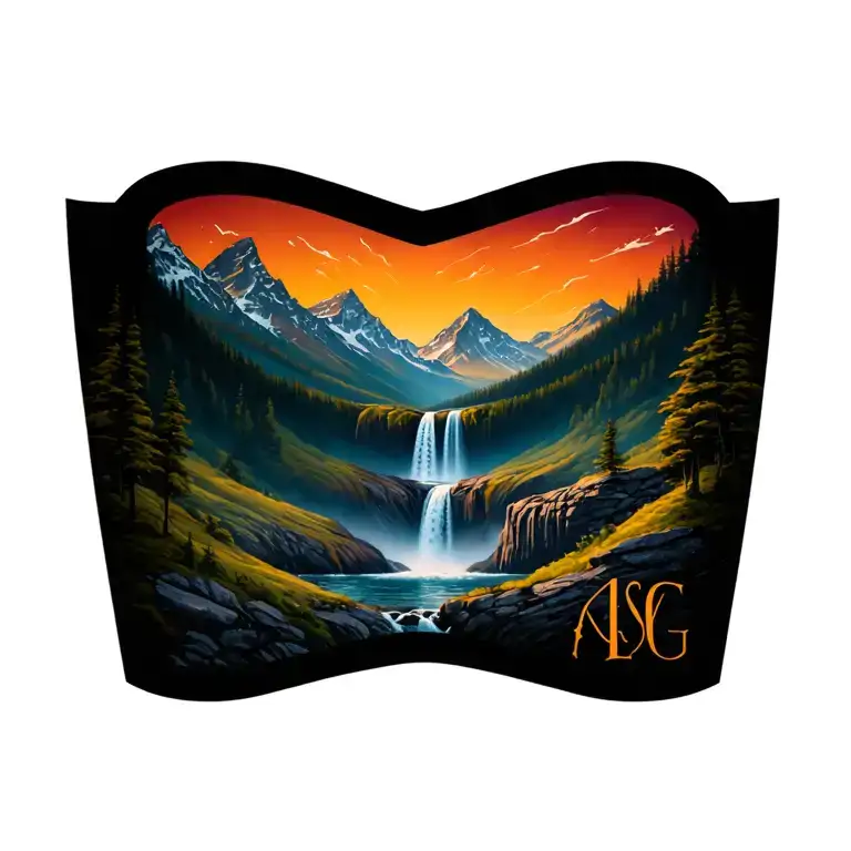 Mountain And Waterfall With Initials Asg Incorporated Into The Design
