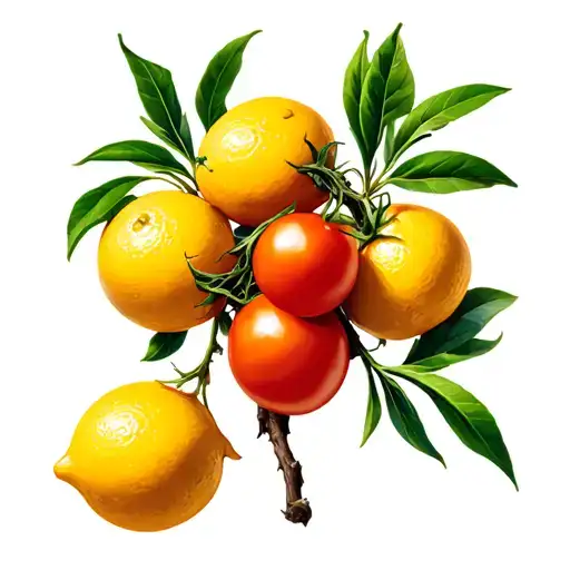 A Mix Of Lemons And Tomatoes And An Olive Tree