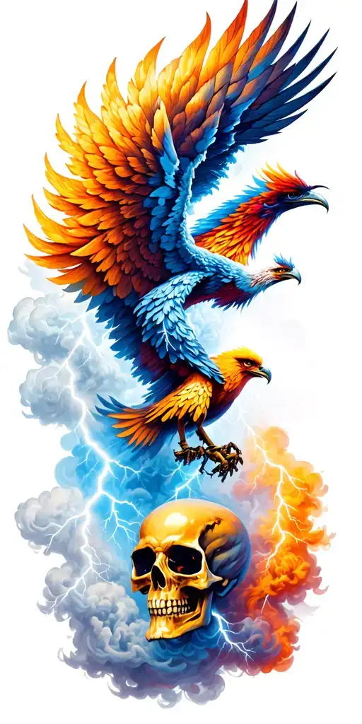 Tornado And Lightning Storm With A Phoenix Rising Phoenix Bird Smoke And Skulls