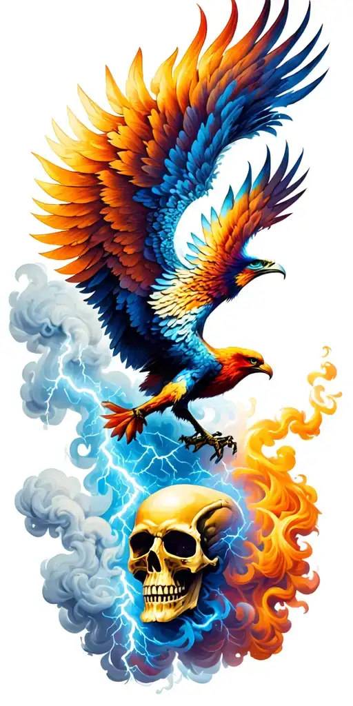 Tornado And Lightning Storm With A Phoenix Rising Phoenix Bird Smoke And Skulls