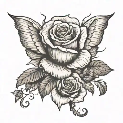 Large Rose With Two Wings Spread Wide