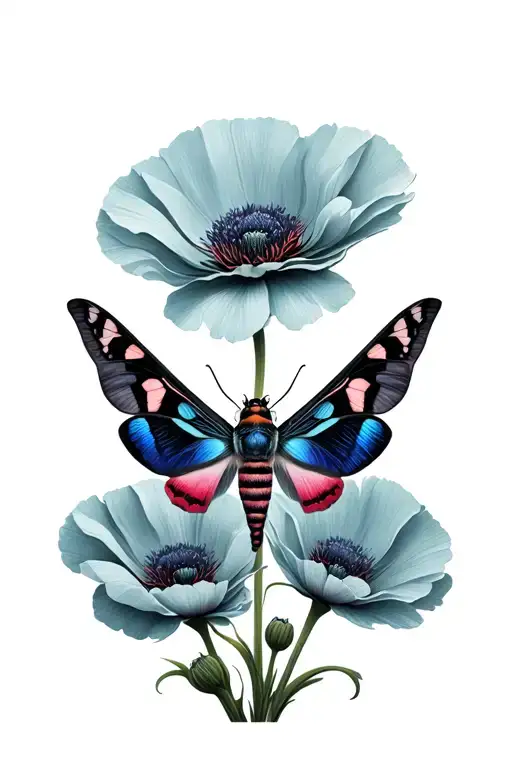 In The Middle Of The Picture There Will Be A Moth On Wild Poppies