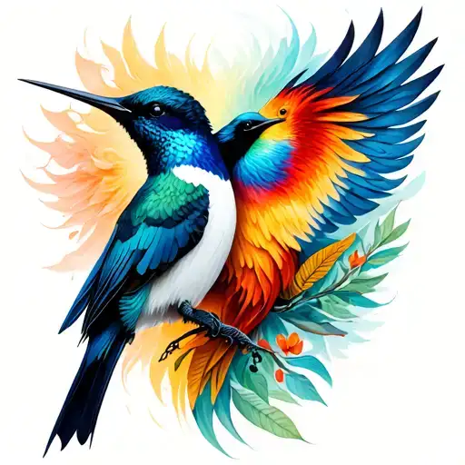 Humming Bird And Magpie And Phoenix