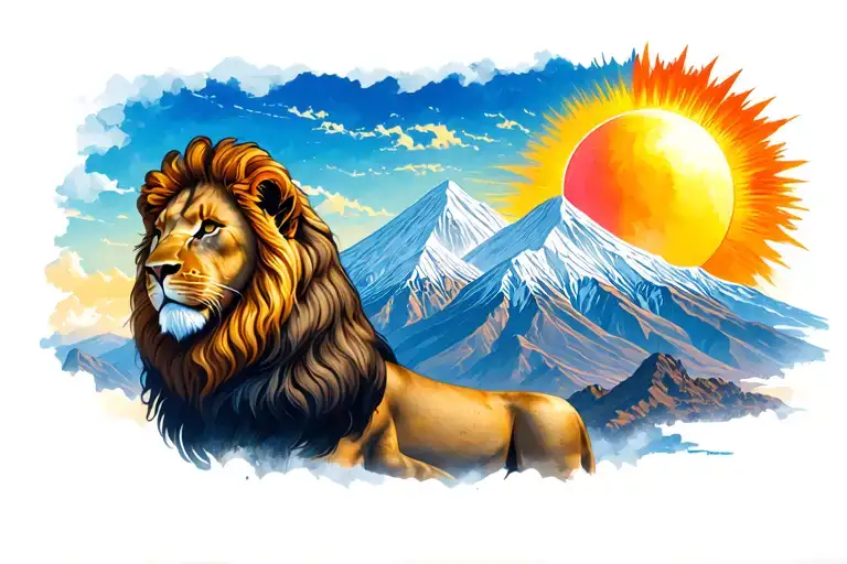 The Lion And The Sun Of The Human Being Behind The Damavand Mountain