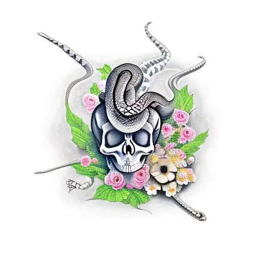 Snake Skeleton With Flowers