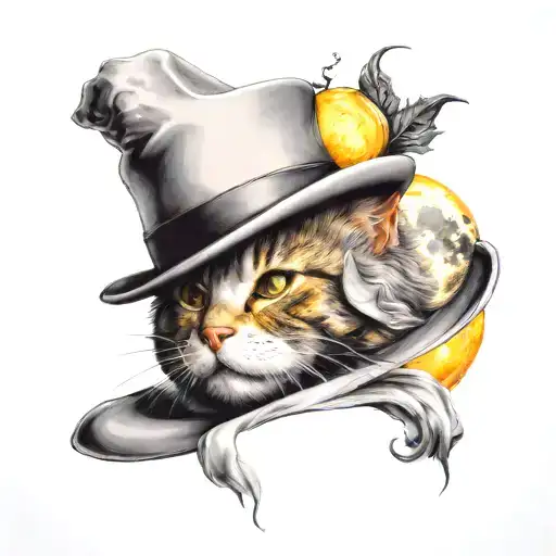 Cat In A Hat With The Moon