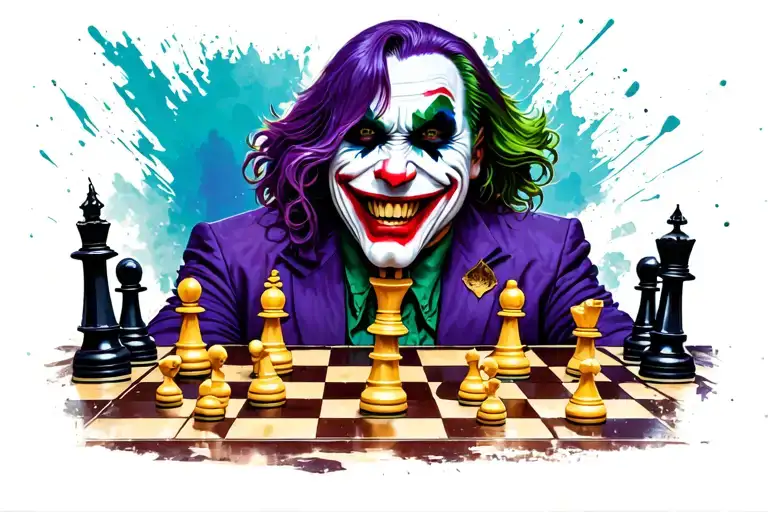 Gotham City Chess Board With Joker Laugh Background