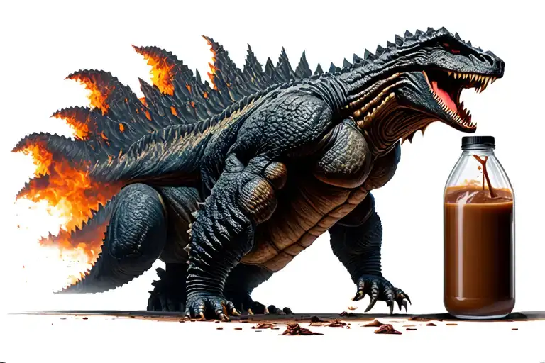 Godzilla Drinking Half Gallon Jug Of Chocolate Milk