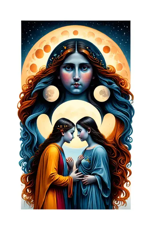 Mother Children Strength Love Moon Phases Intertwined