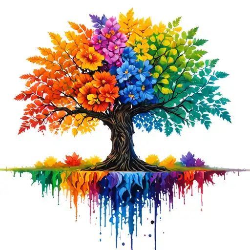 A Family Tree With Flowers And Branches With Different Colored Leaves