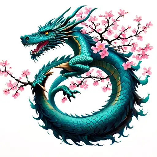 Ouroboros Dragon With Cherry Blossom Tree