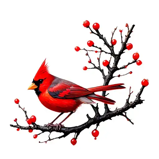 Black And Red Cardinal With Branches