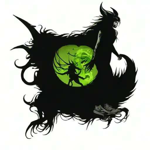 A Dark Haired Girl Wearing Converse Sneakers Holding The Hand Of A Large Demon Beast