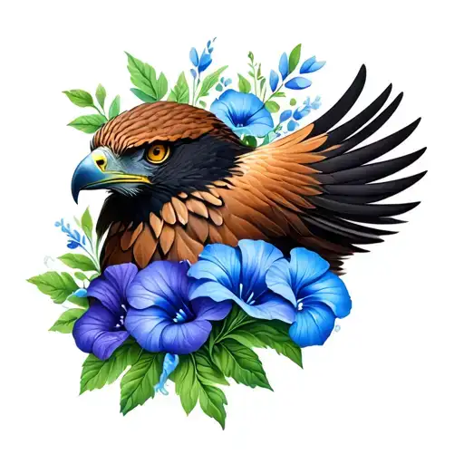 Feminine Hawk With Morning Glory Flowers