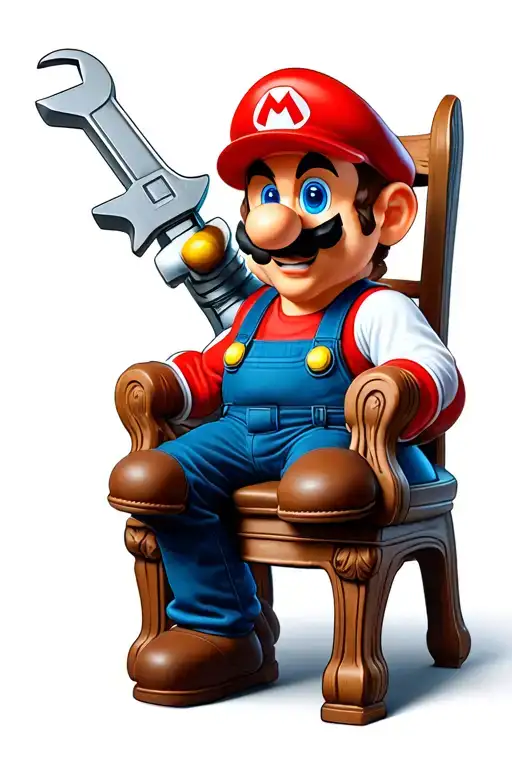Super Mario Plumber Holding A Wrench Sitting On Chair