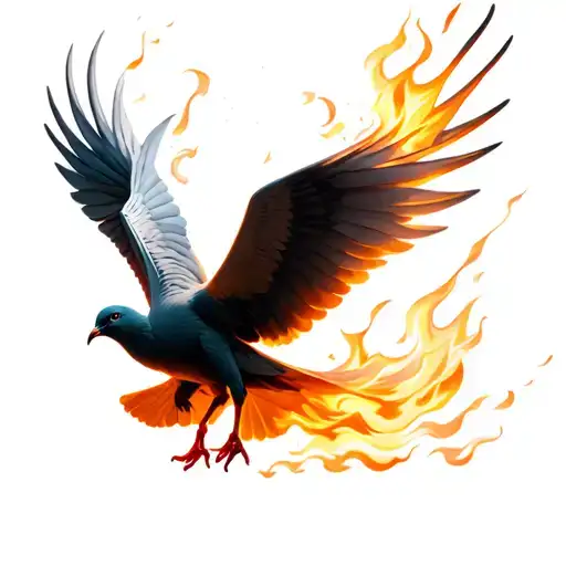 Realistic Dove With Outstretched Wings That Turn Into Flames
