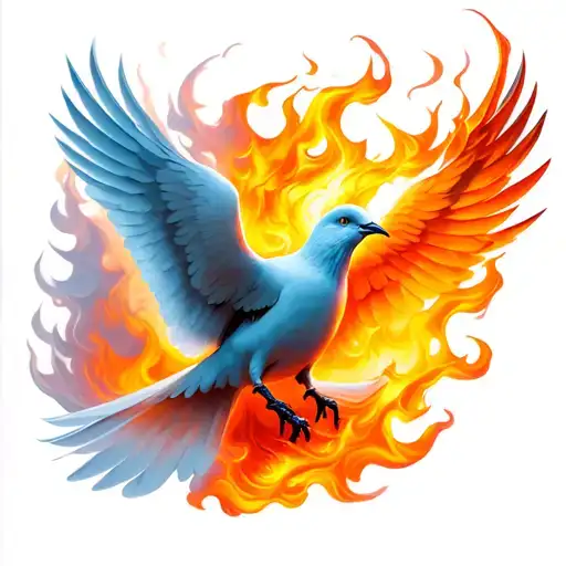 Forward Facing Dove With Outstretched Wings That Turn Into Warm Colored Flames