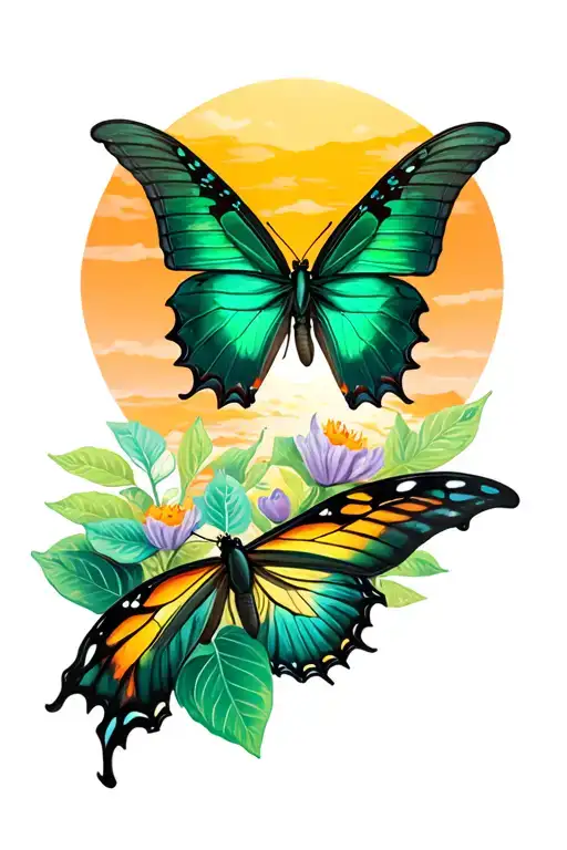 Emerald Swallowtail Butterfly With Sunset