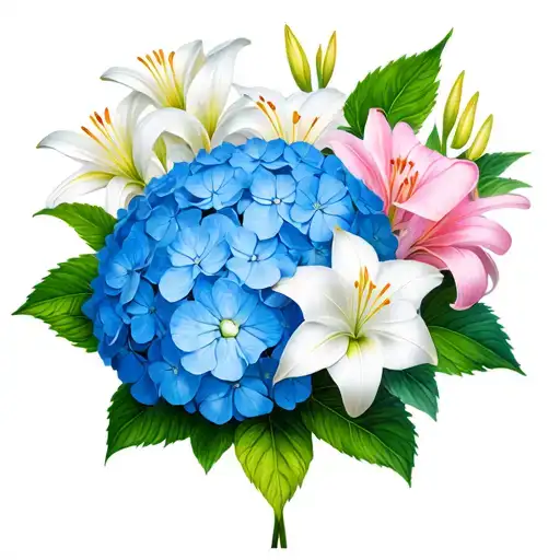 Blue Hydrangeas And White-pink Lillies