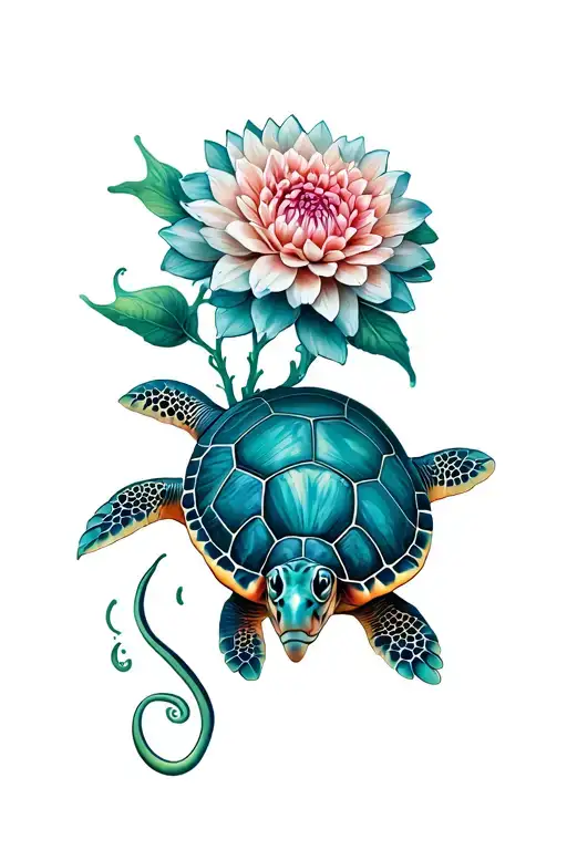 Seaturtle With Dahlia Flower