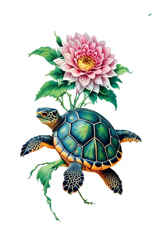 Seaturtle With Dahlia Flower