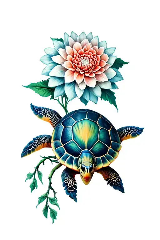 Seaturtle With Dahlia Flower